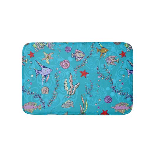 Türkis-Fisch-Muster Badematte (Vorderseite)