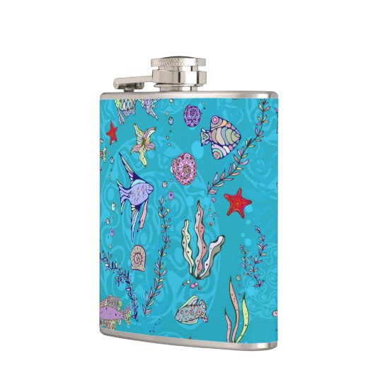 Türkis-Fisch-Muster Flachmann (Links)