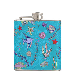 Türkis-Fisch-Muster Flachmann