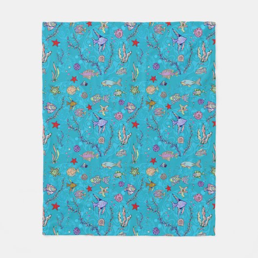 Türkis-Fisch-Muster Fleecedecke (Vorderseite)