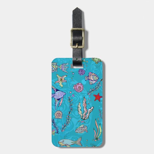 Türkis-Fisch-Muster Gepäckanhänger (Vorderseite vertikal)