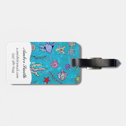 Türkis-Fisch-Muster Gepäckanhänger (Rückseite horizontal)