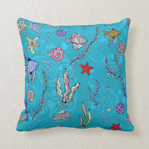 Türkis-Fisch-Muster Kissen