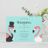 Türkis Flamingo Wedding Einladung (Stehend Vorderseite)