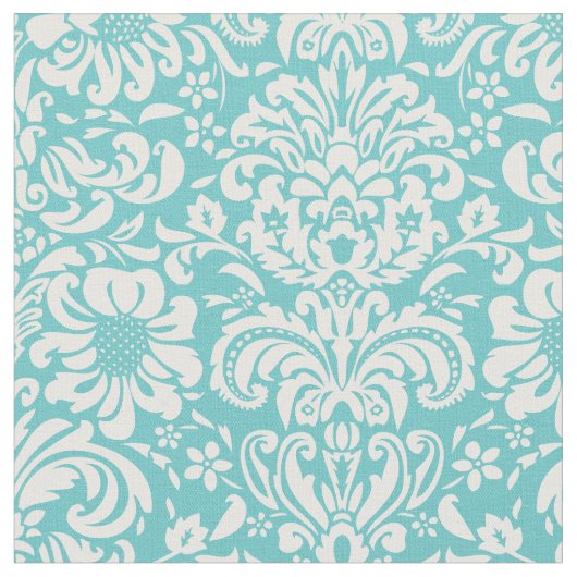 Türkis Floral Damask Stoff (Nahaufnahme)