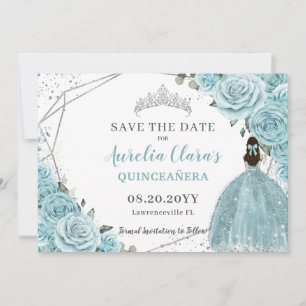 Türkis Floral Silver Quinceanera 16 . Geburtstag Save The Date
