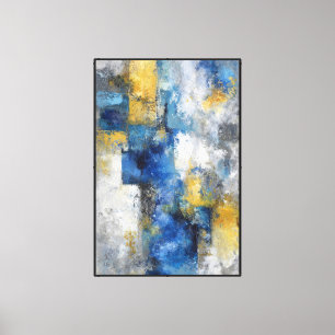 Türkis Fluss: Blaue & Goldene Abstrakte Wandkunst Leinwanddruck