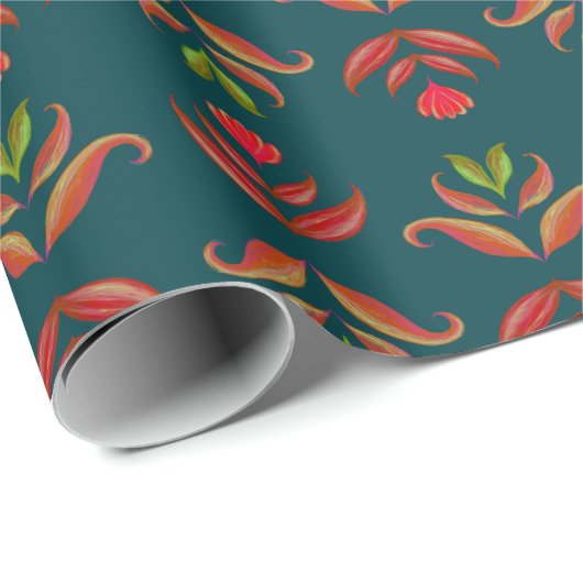 Türkis Folk Art Floral Gemütliches & rustikales We Geschenkpapier (Rolleneckpunkt)