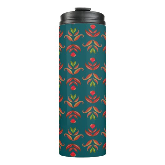 Türkis Folk Kunst Florenz Gemütlicher Rustikaler H Thermosbecher (Vorderseite)