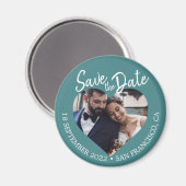 Türkis Foto Modern Script Save-the-Date-Karte Magnet (Vorderseite/Rückseite)