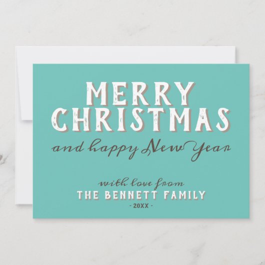 Türkis frohe Weihnachten glücklich Neues Jahr Karte (Vorderseite)