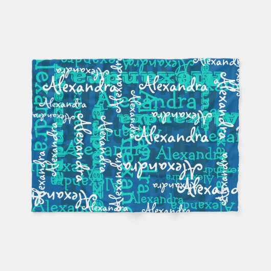 Türkis Frozen Ice Blue Girls Name Collage Fleecedecke (Vorderseite (Horizontal))