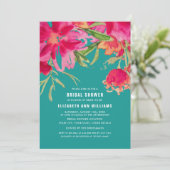 Türkis | Fuchsia Wasserfarbenes Brautparty Einladung (Stehend Vorderseite)