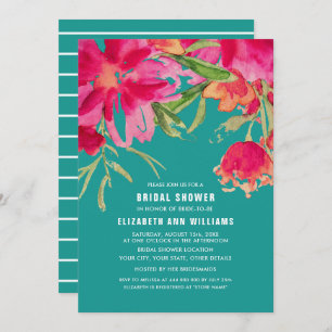 Türkis Fuchsia Wasserfarbenes Brautparty Einladung