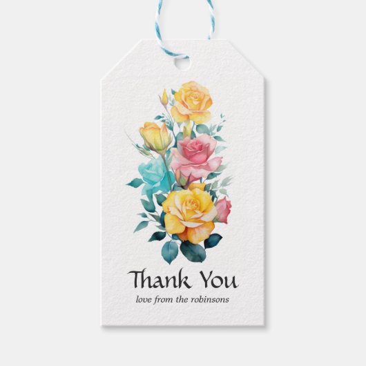 Türkis, Gelb und Rosa Blumenzehen Geschenkanhänger (Vorderseite)