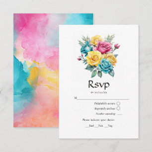 Türkis, Gelb und Rosa Blumenzehen RSVP Karte