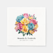 Türkis, Gelb und Rosa Blumenzehen Serviette (Vorderseite)