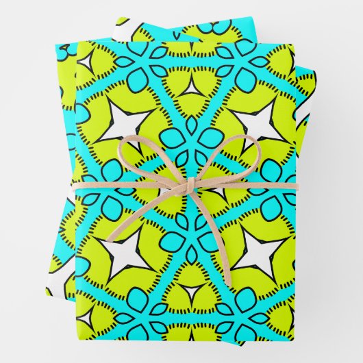 Türkis, gelb, weiß und schwarz geometrisch geschenkpapier set (Beispiel)