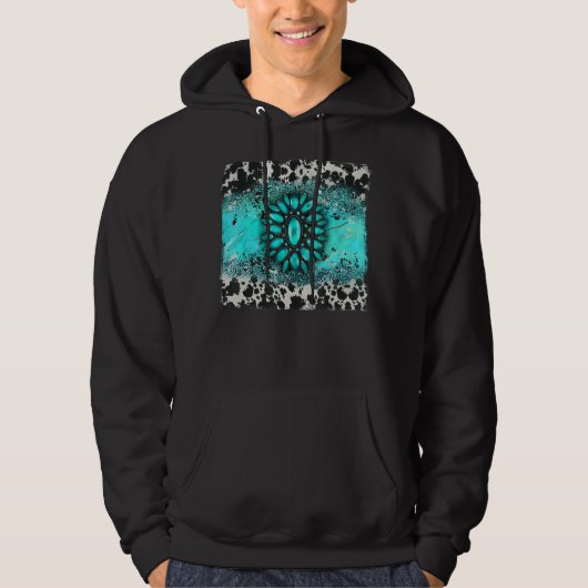 Türkis Gemstone Cowhide Leopard Western Souther Hoodie (Vorderseite)