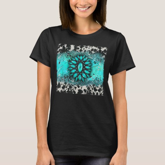 Türkis Gemstone Cowhide Leopard Western Souther T-Shirt (Vorderseite)