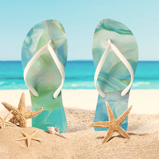 Türkis Gemstone Wasserfarbe Tropischer Sommer Badesandalen