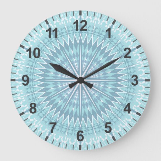 Türkis Geometric Modern Mandala Große Wanduhr (Vorderseite)