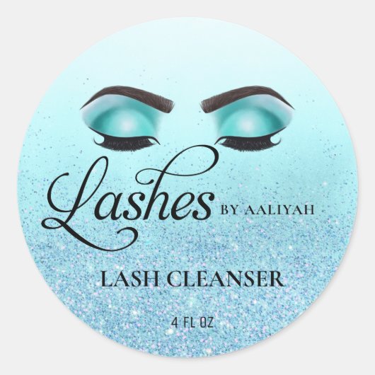 Türkis Glam Glitzer Lash Bath Shampoo Cleanser Runder Aufkleber (Vorderseite)
