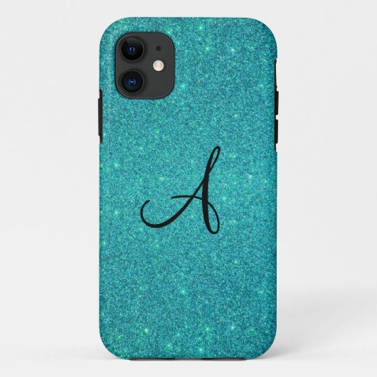 Türkis-Glittermonogramm Case-Mate iPhone Hülle (Rückseite)
