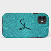 Türkis-Glittermonogramm Case-Mate iPhone Hülle (Rückseite (Horizontal))