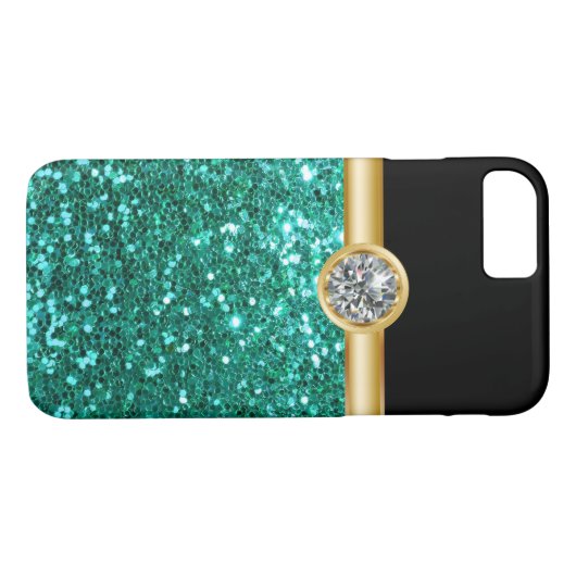Türkis-Glitzer Bling Case-Mate iPhone Hülle (Rückseite (Horizontal))
