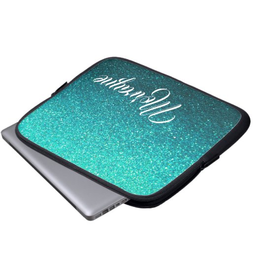 Türkis Glitzer Glam Ombre Glitzern Extravaganter N Laptopschutzhülle (Vorne Knopf)