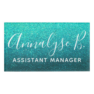 Türkis Glitzer Ombre Funkelnd Name Beruflich Namenschild