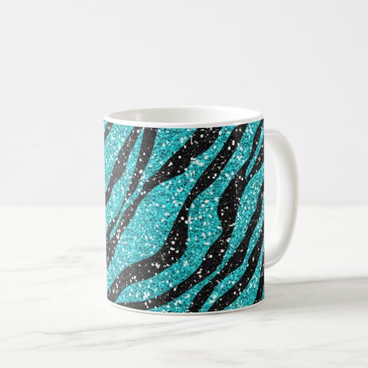 Türkis Glitzer Zebra Print Kaffeetasse (VorderseiteRechts)