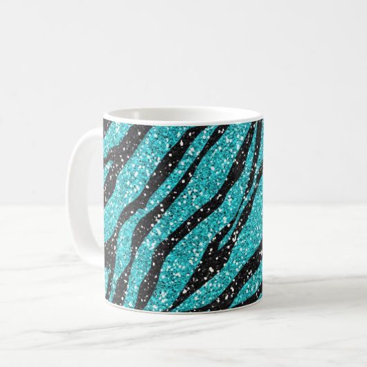 Türkis Glitzer Zebra Print Kaffeetasse (Vorderseite Links)
