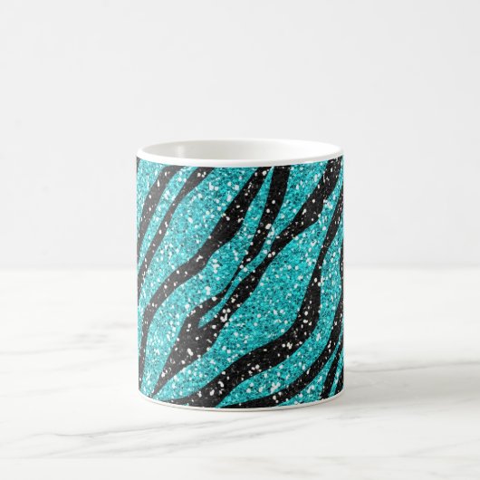 Türkis Glitzer Zebra Print Kaffeetasse (Mittel)