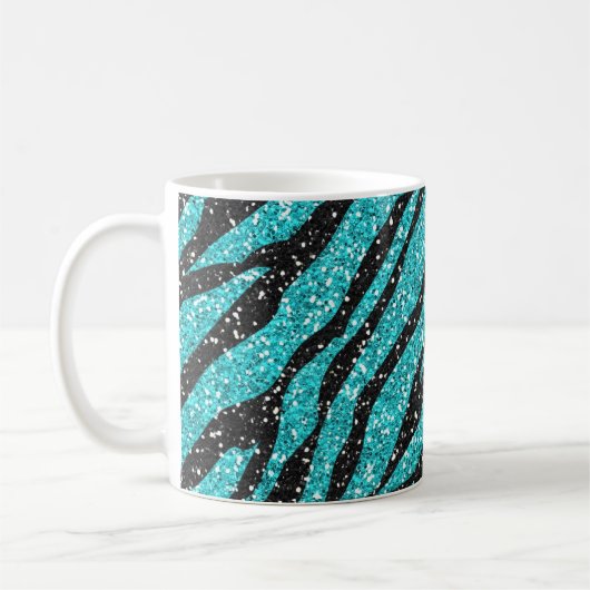 Türkis Glitzer Zebra Print Kaffeetasse (Links)