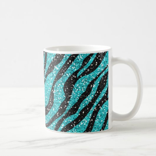 Türkis Glitzer Zebra Print Kaffeetasse (Rechts)