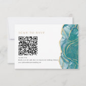 Türkis Gold Agate Modern Wedding QR Code RSVP Karte (Vorderseite)