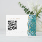 Türkis Gold Agate Modern Wedding QR Code RSVP Karte (Stehend Vorderseite)