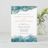 Türkis Gold Agate Moderne Hochzeit Einladung (Stehend Vorderseite)