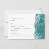 Türkis Gold Agate Moderne Hochzeit RSVP Karte (Vorderseite)