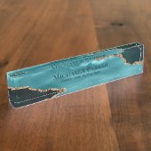 Türkis Gold Aquamarin Blue Agate Geode Elegante Namensplakette (Seite)