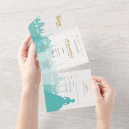 Türkis & Gold Arabian Quinceñera Foto All In One Einladung