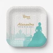 Türkis & Gold Arabian Quinceñera Pappteller (Vorderseite)