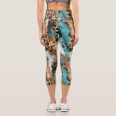 Türkis Gold Black Leopard Capri Leggings (Rückseite)