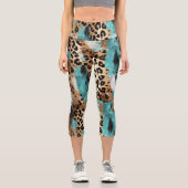 Türkis Gold Black Leopard Capri Leggings (Vorderseite)