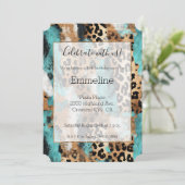 Türkis Gold Black Leopard Einladung (Stehend Vorderseite)