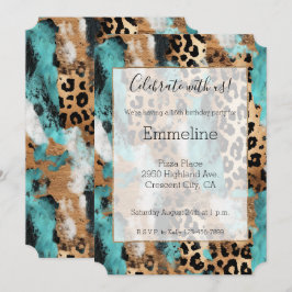 Türkis Gold Black Leopard Einladung