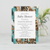 Türkis Gold Black Leopard Einladung (Stehend Vorderseite)