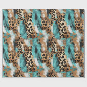 Türkis Gold Black Leopard Geschenkpapier (Flach)